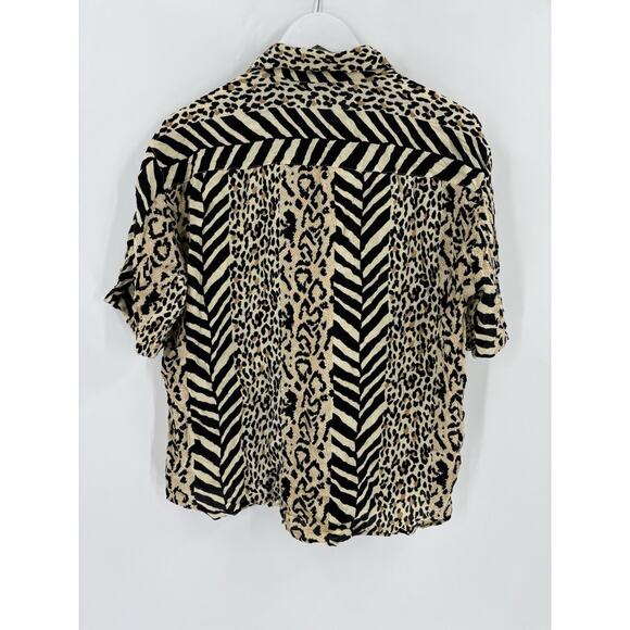 Vintage Point One Button Up Womens Large Beige Black Animal Print Short Sleeve - Picture 10 of 15